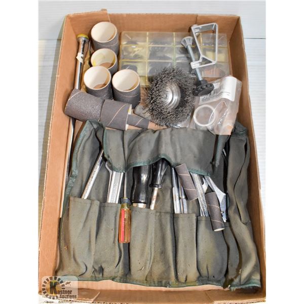 FLAT OF ASSORTED TOOLS INCLUDING O RINGS, WIRE