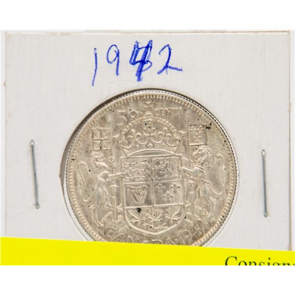 1942 CANADIAN SILVER HALF DOLLAR