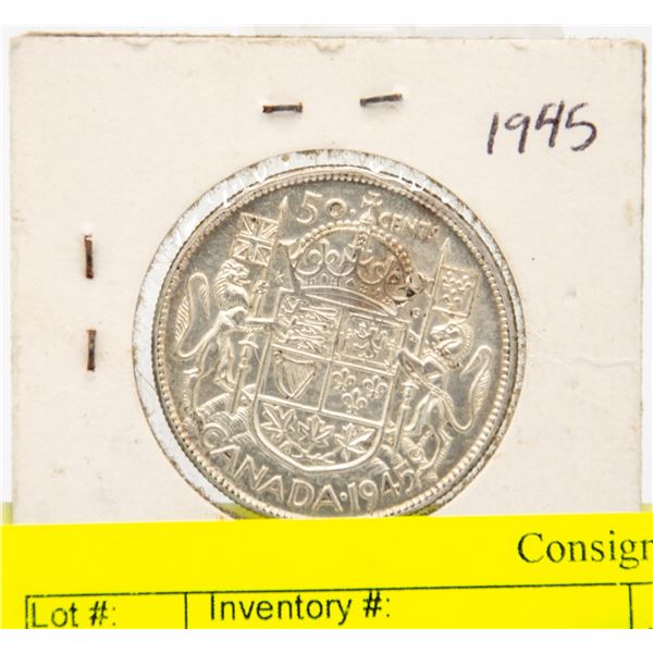 1945 CANADIAN SILVER HALF DOLLAR