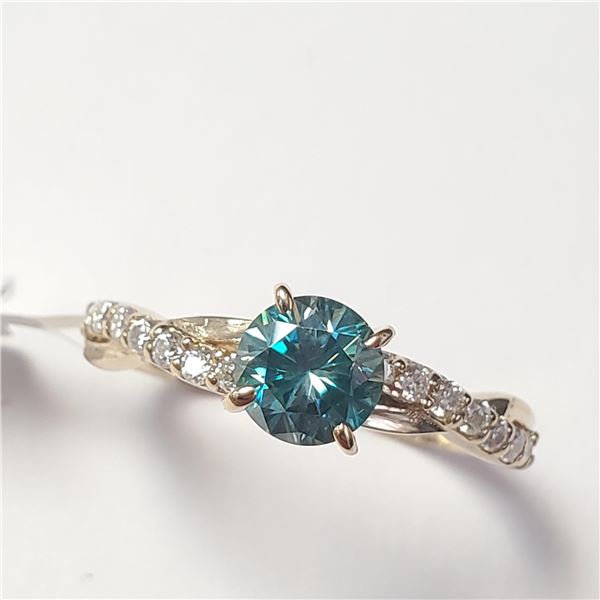 BZ1007-7 10K GREENISH BLUE & WHITE MOISSANITE RING