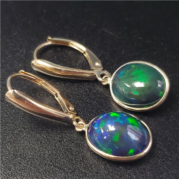 BZ1007-5 10K YELLOW GOLD BLACK OPAL EARRINGS