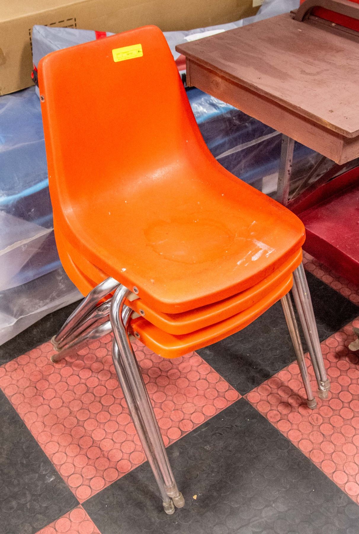 SET OF 3 ORANGE STACKING CHAIRS
