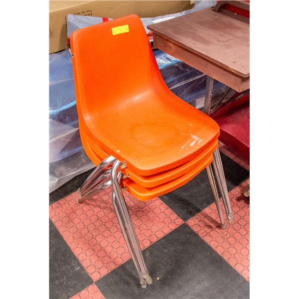 SET OF 3 ORANGE STACKING CHAIRS