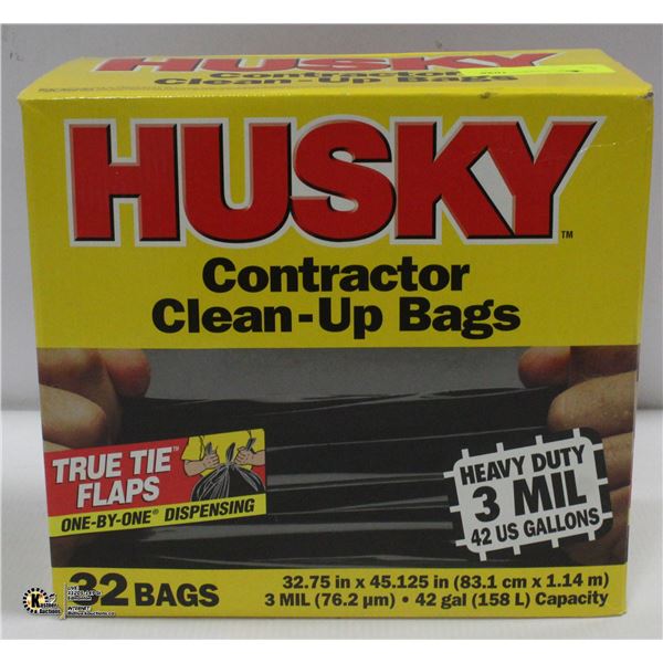 CASE OF 32 HUSKY CONTRACTOR CLEAN UP BAGS