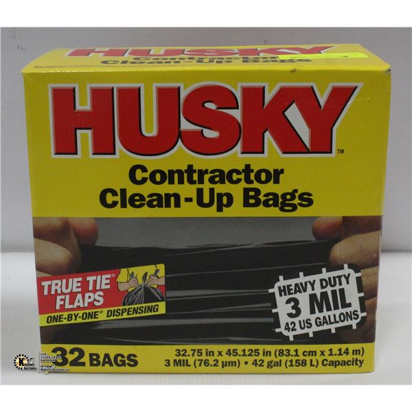 CASE OF 32 HUSKY CONTRACTOR CLEAN UP BAGS