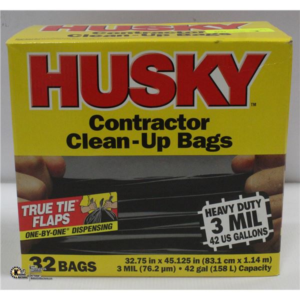 CASE OF 32 HUSKY CONTRACTOR CLEAN UP BAGS