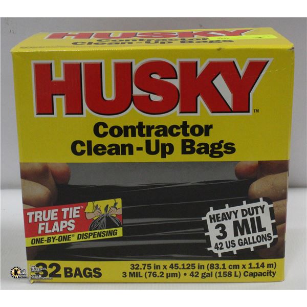 CASE OF 32 HUSKY CONTRACTOR CLEAN UP BAGS