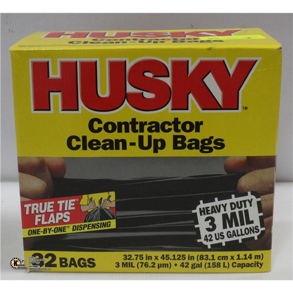 CASE OF 32 HUSKY CONTRACTOR CLEAN UP BAGS