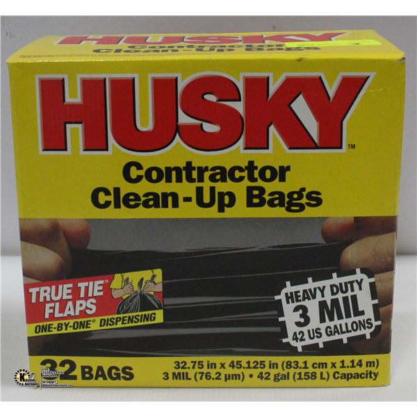 CASE OF 32 HUSKY CONTRACTOR CLEAN UP BAGS