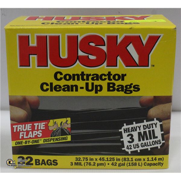 CASE OF 32 HUSKY CONTRACTOR CLEAN UP BAGS