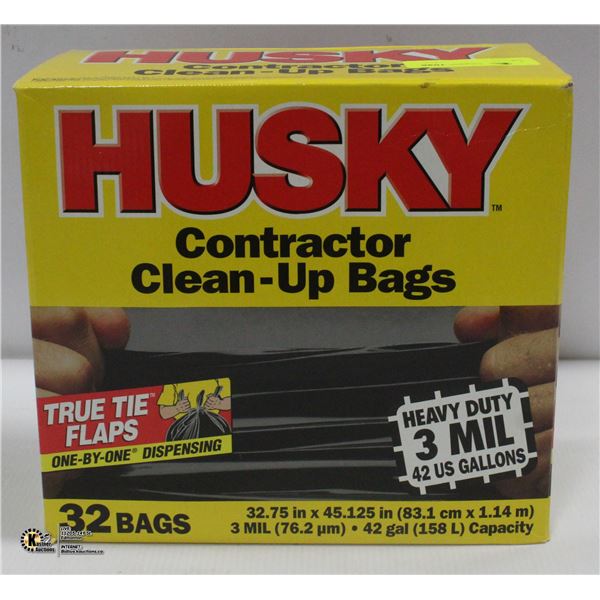 CASE OF 32 HUSKY CONTRACTOR CLEAN UP BAGS