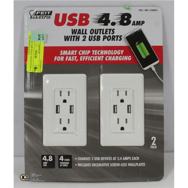 FEIT 4.8 AMP WALL OUTLETS W/ 2 USB PORTS EACH 2