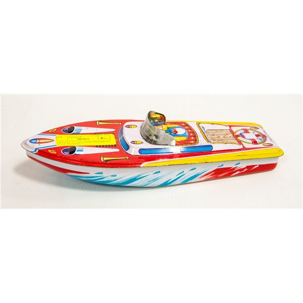 VINTAGE 12" TIN LITHO SPEEDBOAT MADE IN JAPAN