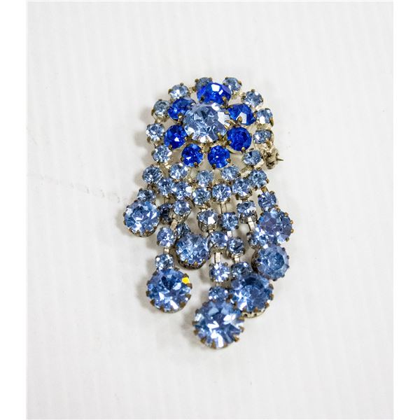 VINTAGE LARGE BLUE RHINESTONE BROOCH