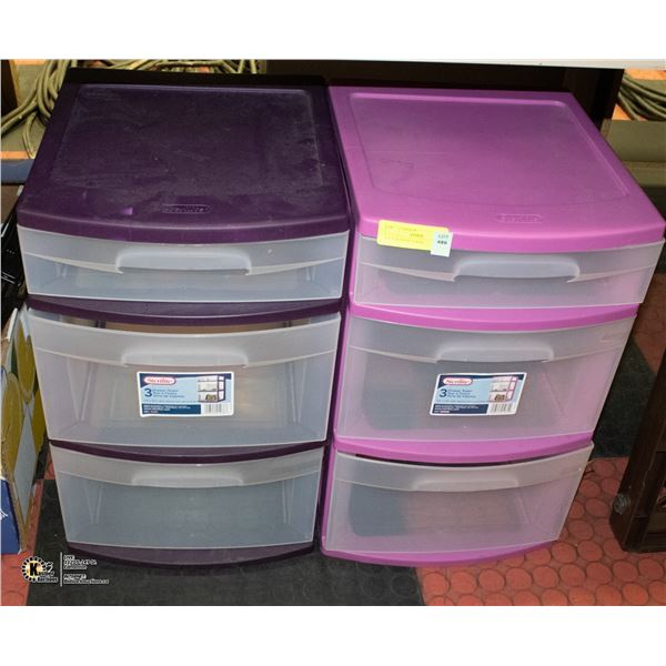 PAIR OF 3 DRAWER STORAGE CONTAINERS ON WHEELS