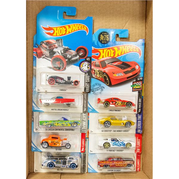 9 HOTWHEELS INCLUDES ONE TREASURE HUNT