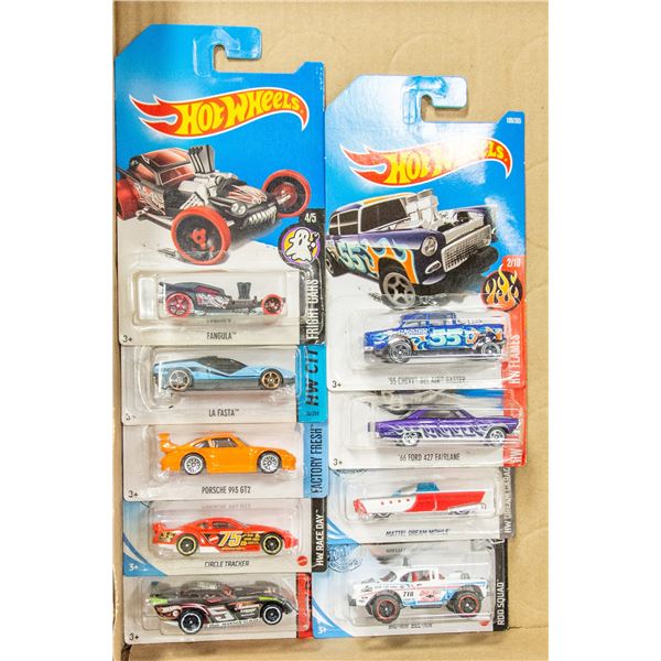 9 HOTWHEELS INCLUDES ONE TREASURE HUNT