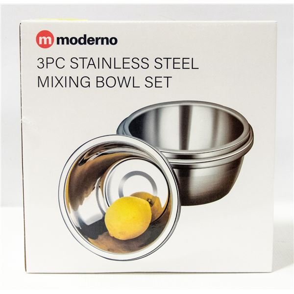 NEW MODERNO 3PC STAINLESS STEEL MIXING BOWL SETS