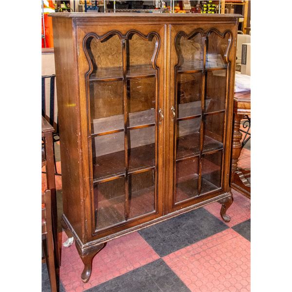 WOOD AND GLASS CURIO CABINET H-49  W-13 L-37 