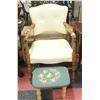 Image 1 : VINTAGE LEATHER ACCENT CHAIR WITH CROSS STITCHED