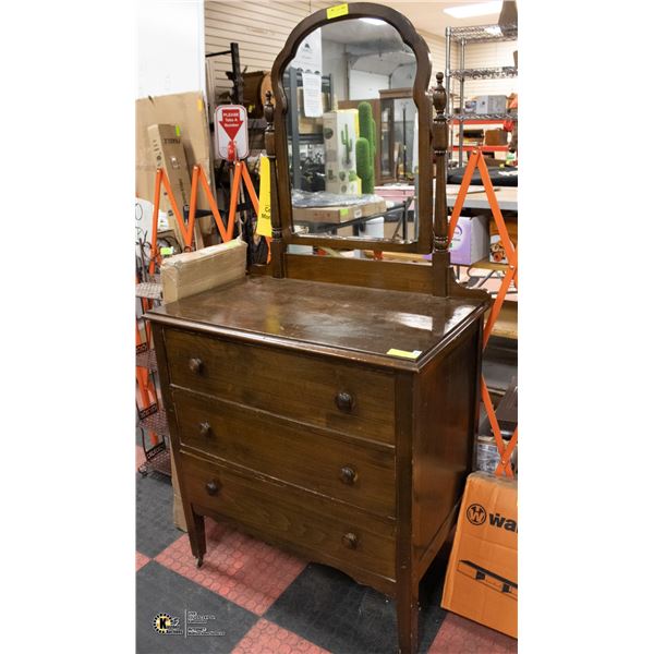 WOODEN VANITY WITH MIRROR + 3 DRAWERS