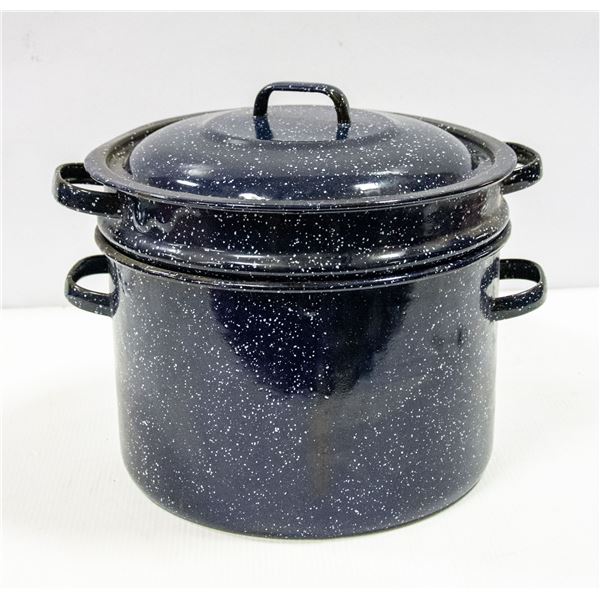 BLUESTONE 8" DBL BOILER ENAMELWARE POT