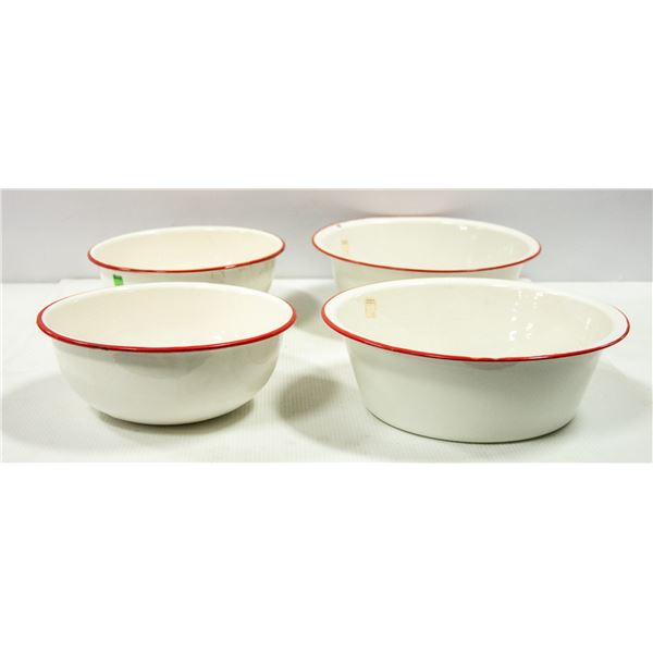 NEW 4PC LONDON PORCELAIN ENAMEL BOWLS/ PANS