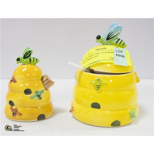 2PC BUMBLE BEE SUGAR DISH & TOOTHPICK SET