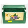 Image 1 : GREEN STORAGE BOX WITH PAINTED PANSIES ON SIDE