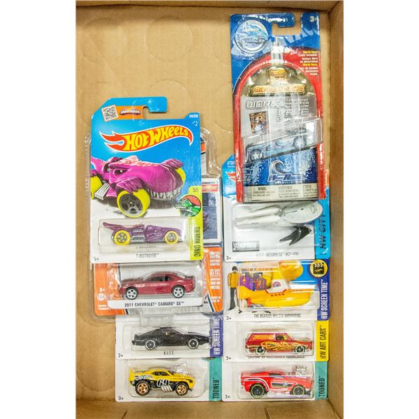 9 HOTWHEELS INCLUDES ONE TREASURE HUNT