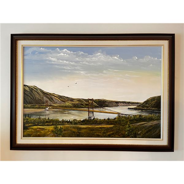 Suspension Bridge Painting signed by F. McIntyre