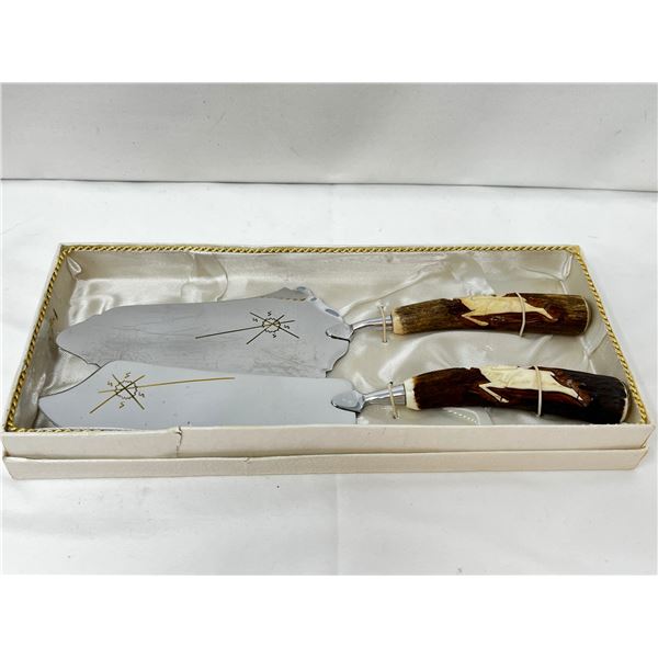 Carved Antler Serving Set in box