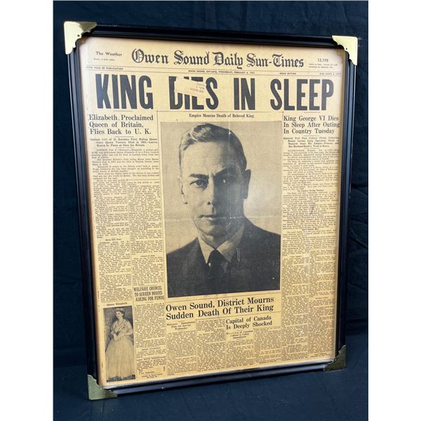 1952 Front page framed news paper of George VI
