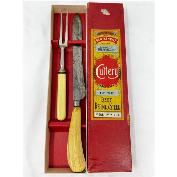 Vintage carving set box with impliments