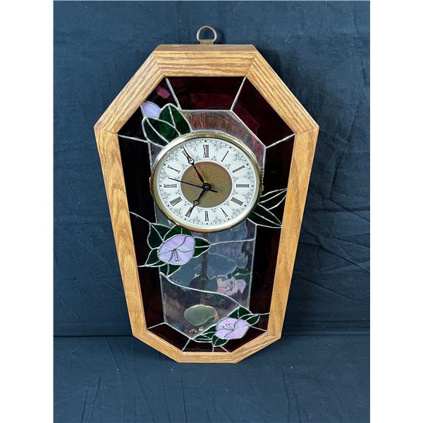 Handmade stain glass style pendulum clock