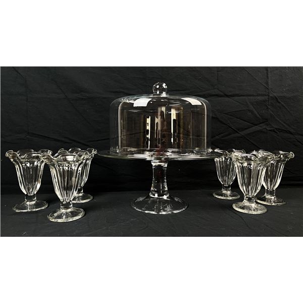 10" Glass cake stand and Sundae cup set
