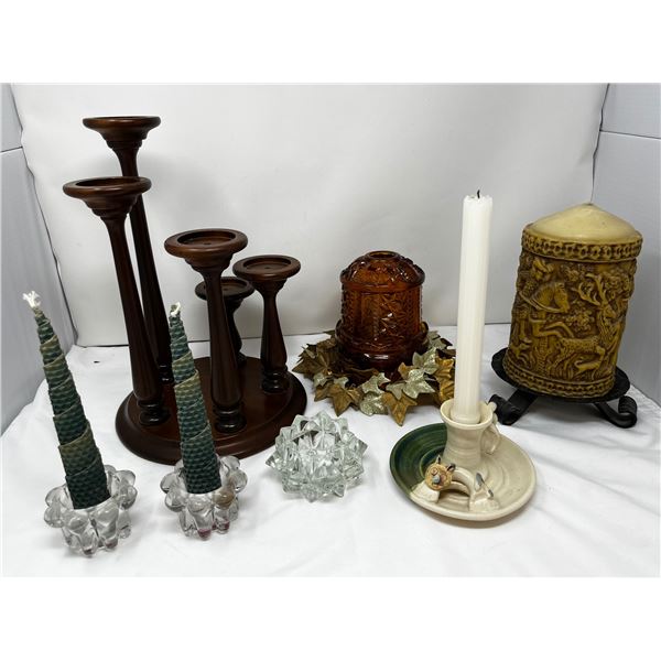 Candle and holder group of 7 mixed