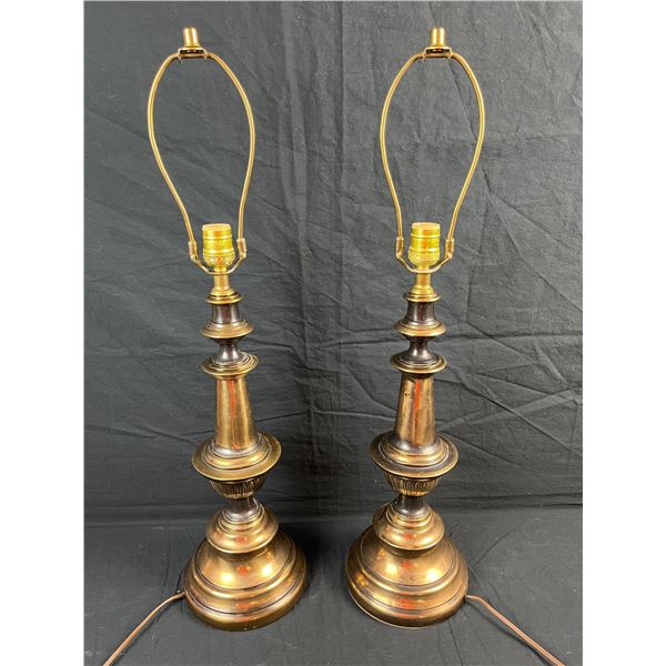 Set of two antiqued brass table lamps