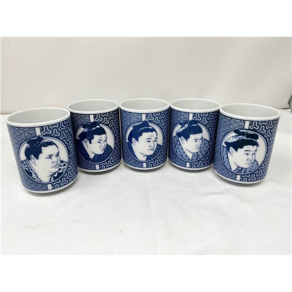 Five Japanese sumo sake cups