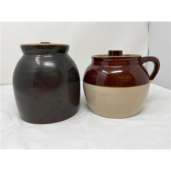 Two vintage Stoneware pots with lids