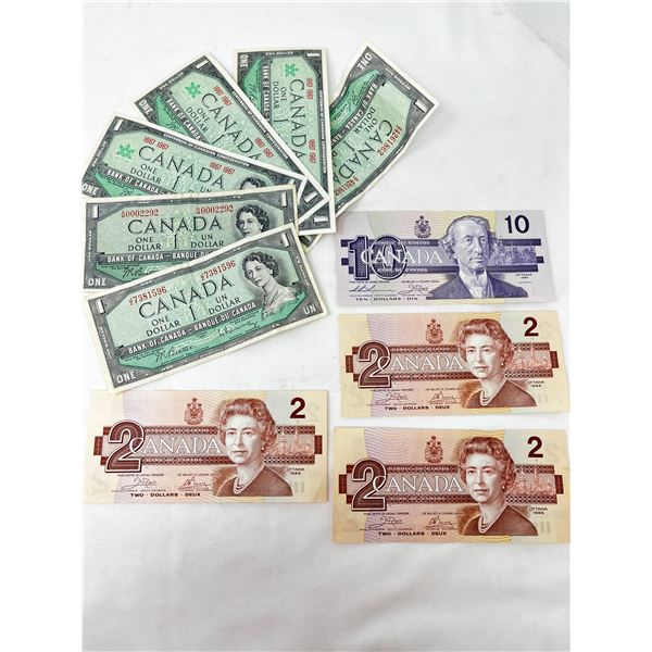 Canada mixed collectable banknotes $1, $2, $10