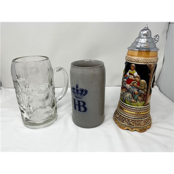 Lot of 2 Tankards and 1 beer Stein music box