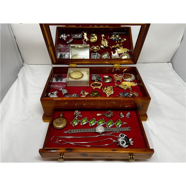 Large lot of estate jewlery in wooden jewelry box
