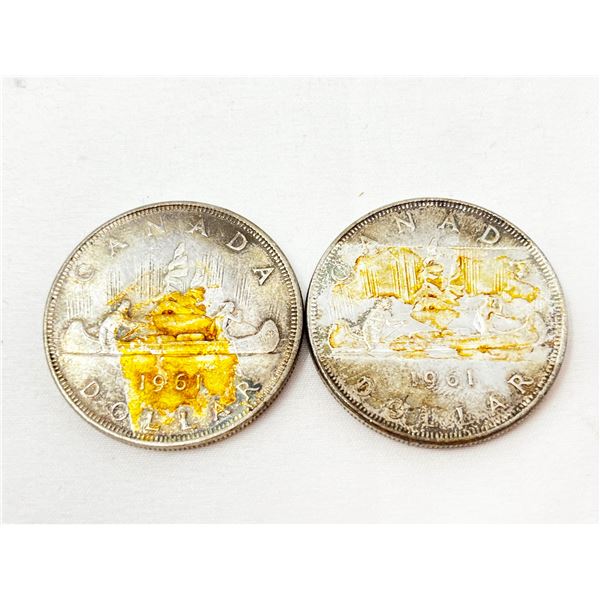 Lot of 2-1961 Canada 80% Silver dollars