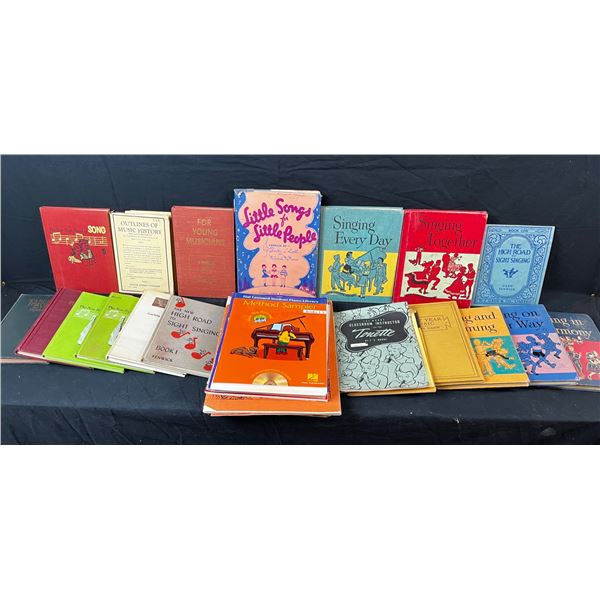 Mixed sheet music, piano lesson and singing books
