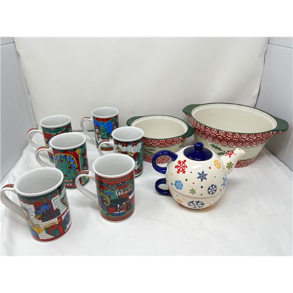 Christmas theme kitchen cups and bowls