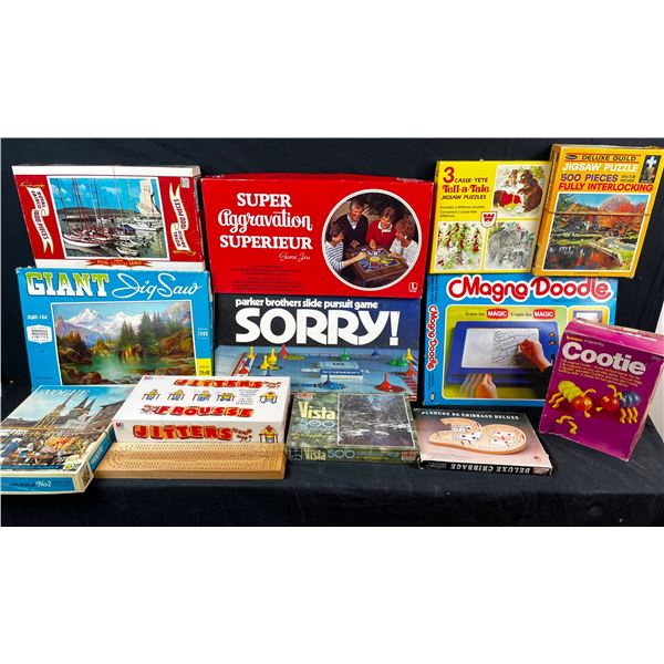 Thirteen mixed board games and puzzles