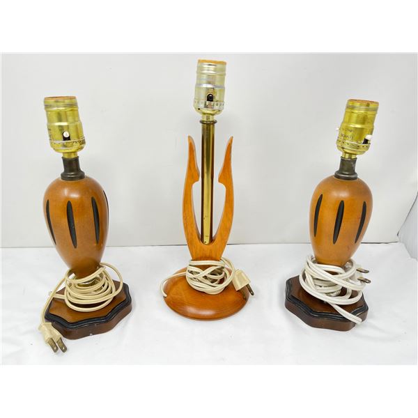 Lot of three wooden table lamps (no shades)