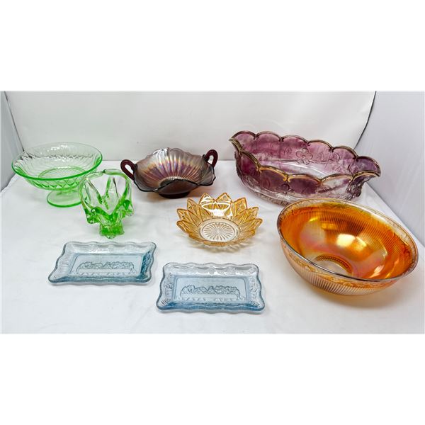 Coloured glass candy dishes and bowls.