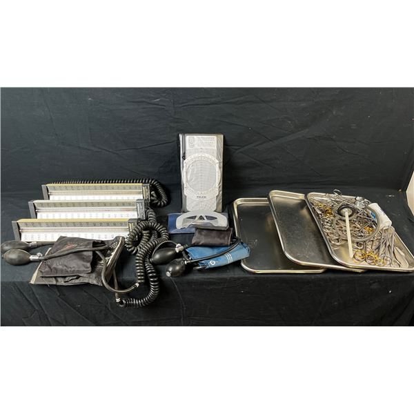 Medical trays, equipment, baumanometers ect